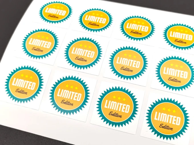 Custom printed self-adhesive label - Graphic design. Round stickers with "Limited" text in the center.