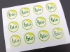 Custom printed self-adhesive label - Graphic design. Round labels with "bio" text and leaf motifs.