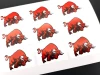 Custom adhesive label - Graphic design. Ten red bulls on a white background.