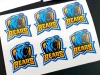 Self-adhesive labels in any shape on a sheet - Graphic design. Six labels featuring a bear image and text.