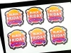 Custom-shaped adhesive labels on a sheet - Graphic design. Round labels with "Black Friday" text in colors.