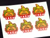 Self-adhesive labels in any shape on a sheet - Graphic design featuring a taco with a sombrero and text.