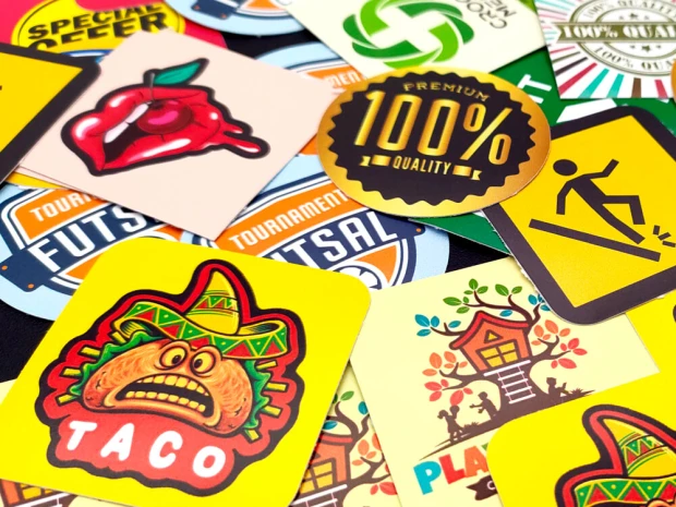 Custom adhesive stickers - Graphic design. Colorful stickers with various themes and texts.