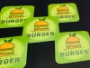 Custom adhesive stickers - Square shape with a hamburger design and the text Healthy Burger.