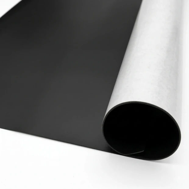 Self-adhesive magnetic strip by the meter, 61cm wide - Graphic design. Black background with a smooth white surface.