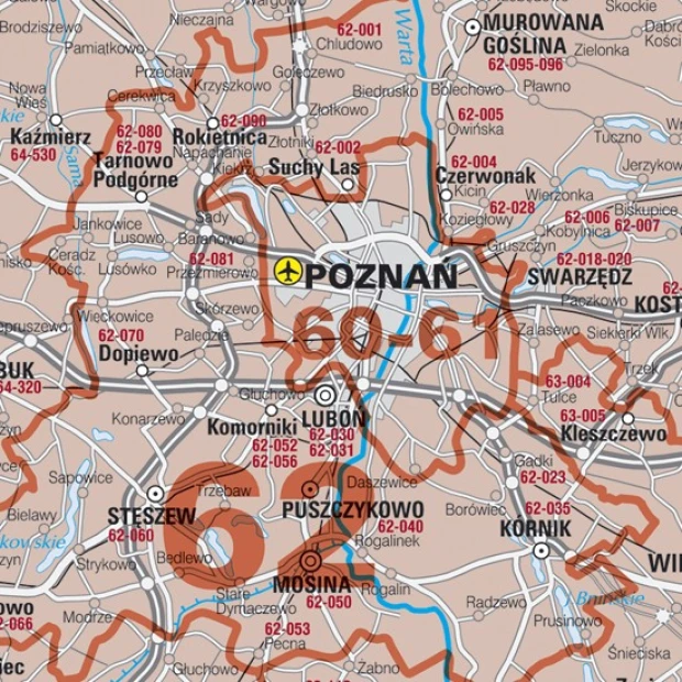 Magnetic overlay of Polish postal codes - Graphic design. Map with town outlines and postal codes.