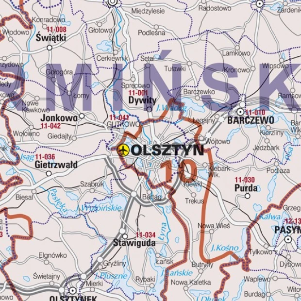 Magnetic overlay of Polish postal codes - Graphic design. Map with clear city boundaries and postal codes.