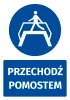 Safety sticker with a pictogram for "Cross the walkway" - round blue sign featuring a white figure walking on a walkway.