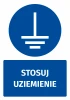 Safety sticker with grounding symbol - round blue icon featuring a vertical line and horizontal lines.