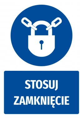 Safety sticker with a graphic of a padlock and chain, featuring the text "Use Lock" in a rectangular box.