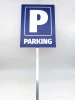 Aluminum post for signs - Graphic design with a white letter P and the word PARKING on a blue background.