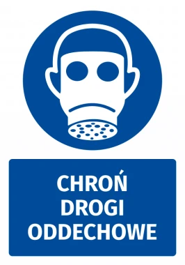 Safety sticker with respiratory protection icon - round blue sign featuring a white mask graphic.