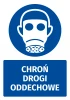 Safety sticker with respiratory protection icon - round blue sign featuring a white mask graphic.