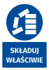 Safety sticker with proper storage icon - round blue shape with white elements.