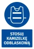 Safety sticker with a reflective vest icon - Round design on a blue background.