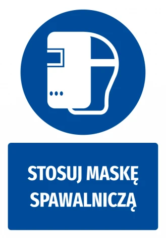 Safety sticker with welding mask icon - round design featuring a welding mask image.