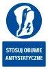 Safety sticker with an antistatic footwear icon. Round shape with a blue background and white symbol.