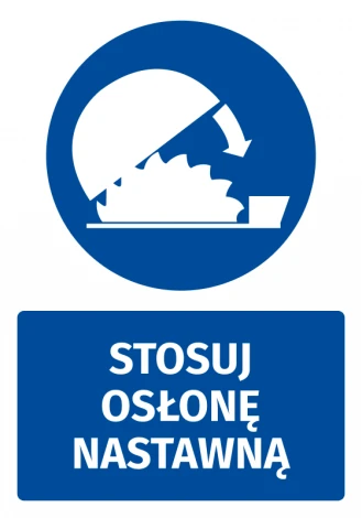 Safety sticker with a pictogram for using a protective cover - round design with a blue background.