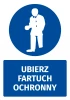 Safety sticker with icon: Wear protective apron - Round blue symbol featuring a figure in an apron.
