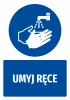 Safety sticker with handwashing icon - round design featuring hands under running water and text.