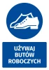Safety sticker with a pictogram: Wear safety shoes - Round blue shape with white safety shoes design.