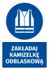 Safety sticker with a pictogram: Wear a reflective vest - Round blue sign with a white icon.