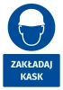 Safety sticker with helmet icon - Round design featuring a white helmet on a blue background with text below.