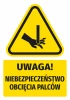Warning safety sticker with a pictogram: Caution! Finger cutting hazard - Graphic design. Triangle with hand.