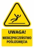 Warning safety sticker with a slip hazard icon - graphic design. Yellow triangle with black.
