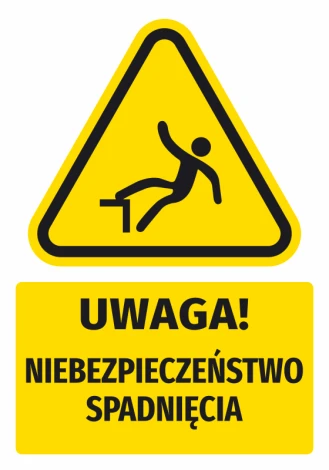 Warning safety sticker with a falling hazard pictogram - graphic design. Triangle with a figure in a fall.