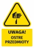 Warning safety sticker with a sharp objects icon - graphic design. Yellow triangle with a black hand symbol.