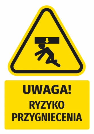 Warning safety sticker with a caution icon for crush risk - triangular shape with black graphic.