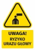 Warning safety sticker with a head injury risk icon. Triangular shape featuring a person symbol.