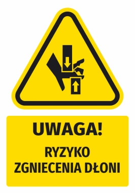 Warning safety sticker with a hand crush risk icon N736 - triangular design in black.