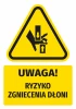 Warning safety sticker with a hand crush risk icon N736 - triangular design in black.