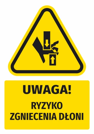 Warning safety sticker with a hand crush risk icon N736 - triangular design in black.