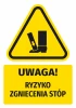 Warning safety sticker with a foot crushing hazard icon. Yellow triangular design.