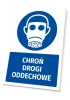 Safety sign with respiratory protection icon - round design featuring a figure wearing a protective mask.
