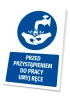 Safety sign with a handwashing icon - Round design featuring a faucet and washing hands.