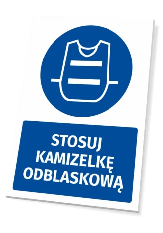Safety sign with a pictogram: Wear a reflective vest - Graphic design. Round pictogram featuring a reflective vest.