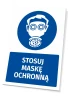 Safety sign with a pictogram: Wear a protective mask - Round design featuring a figure wearing a mask.