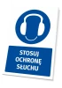 Safety sign with hearing protection icon - round design featuring headphones on a blue background.