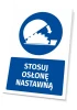 Safety sign with a pictogram: Use adjustable guard - Graphic design. Round pictogram with a machine warning symbol.