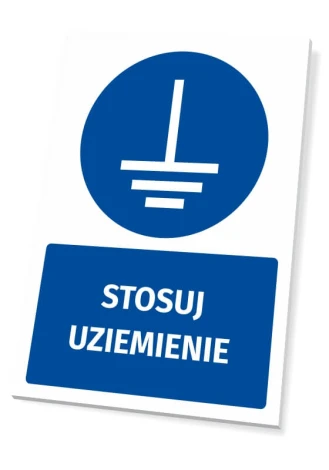 Safety sign with grounding symbol - round icon on blue background.