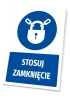 Safety sign with a "Use Lock" pictogram. Round design featuring a lock and chain on a blue background.