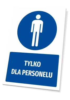 Safety sign with personnel-only icon - Round graphic with figure silhouette on blue background.