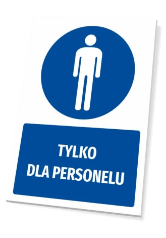 Safety sign with personnel-only icon - Round graphic with figure silhouette on blue background.