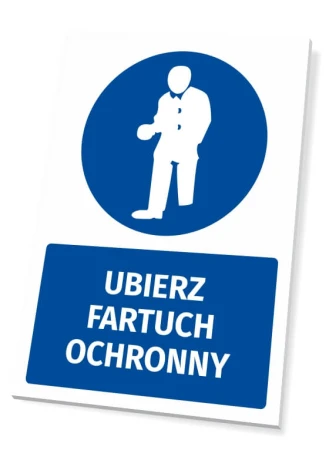 Safety sign with the icon "Wear protective apron" - round graphic featuring a figure in a protective apron.