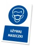 Safety sign with mask icon - Round blue graphic featuring a face wearing a mask.