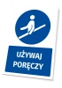Safety sign with the "Use Handrail" pictogram. Round blue icon featuring a figure holding a handrail.